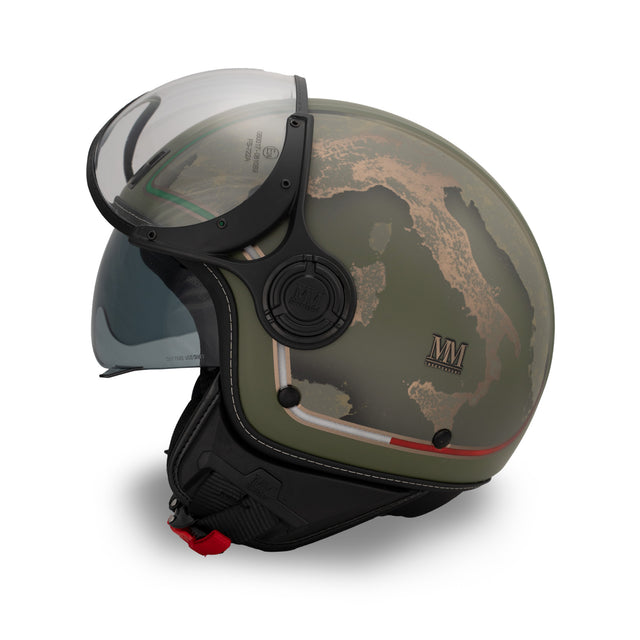 Casque jet Verde Avanguardia : finitions bronze, identité italienne, caractère militaire
