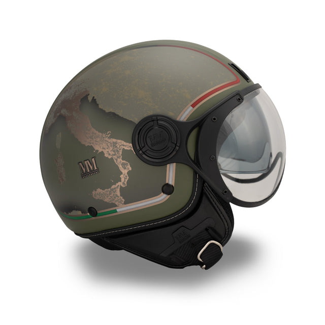 Casque jet Verde Avanguardia : finitions bronze, identité italienne, caractère militaire
