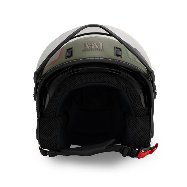 Casque jet Verde Avanguardia : finitions bronze, identité italienne, caractère militaire
