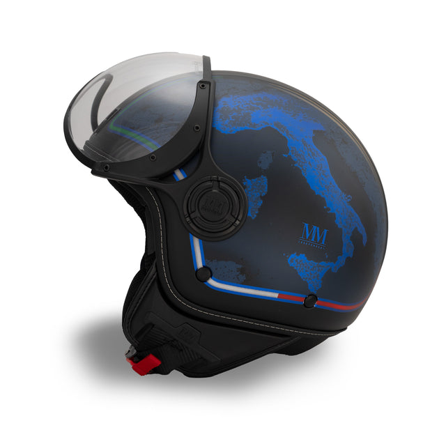 Casque jet Nero Impulso : Chrometech bleu électrique, énergie visuelle, identité italienne