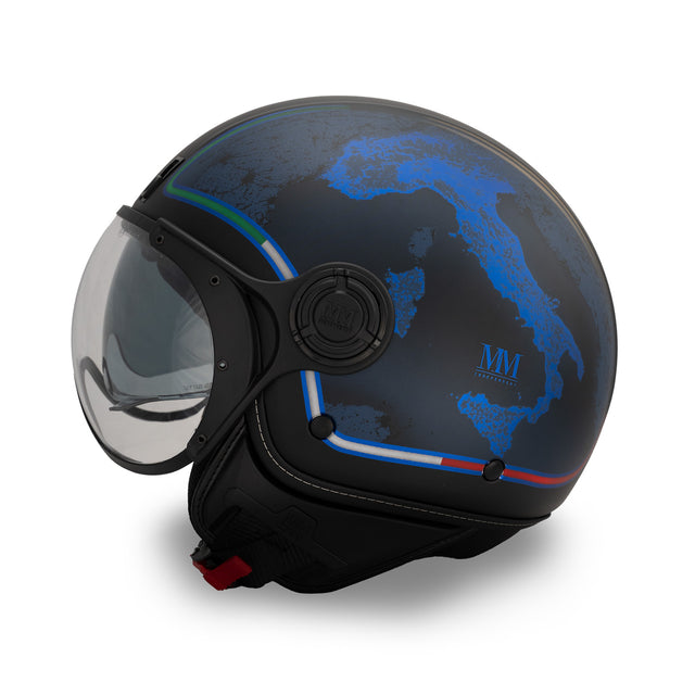 Casque jet Nero Impulso : Chrometech bleu électrique, énergie visuelle, identité italienne