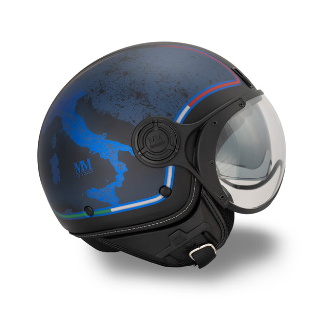 Casque jet Nero Impulso : Chrometech bleu électrique, énergie visuelle, identité italienne