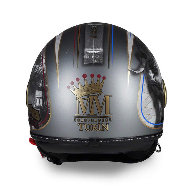 Casque jet Turin en édition limitée MM Independent avec graphismes urbains et symboles historiques de la ville - vue arrière