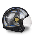 Casque jet gris métallisé avec taureau héraldique, Mole Antonelliana et lignes rouges et bleues inspirées de Turin - vue latérale