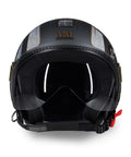 Casque jet Torino en ABS avec supports en carbone aéronautique et finitions réfléchissantes haute visibilité - vue de face avec visière abaissée